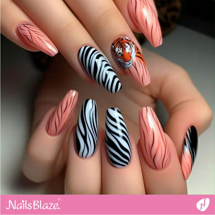 Tiger and Zebra Print Nails | Animal Print Nails - NB2475
